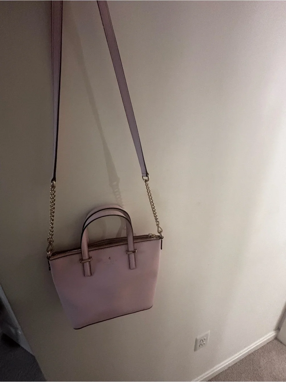 kate spade Light Pink Saffiano Leather Satchel with Chain Strap